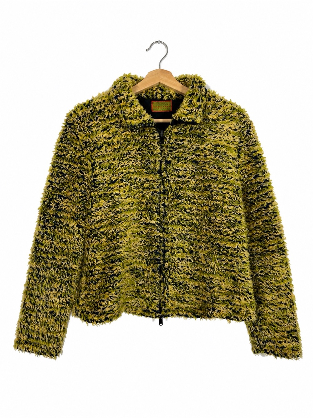 Vintage Horny Toad Green Chunky Eyelash Knit Full Zip Fleece Lined Fuzzy Jacket